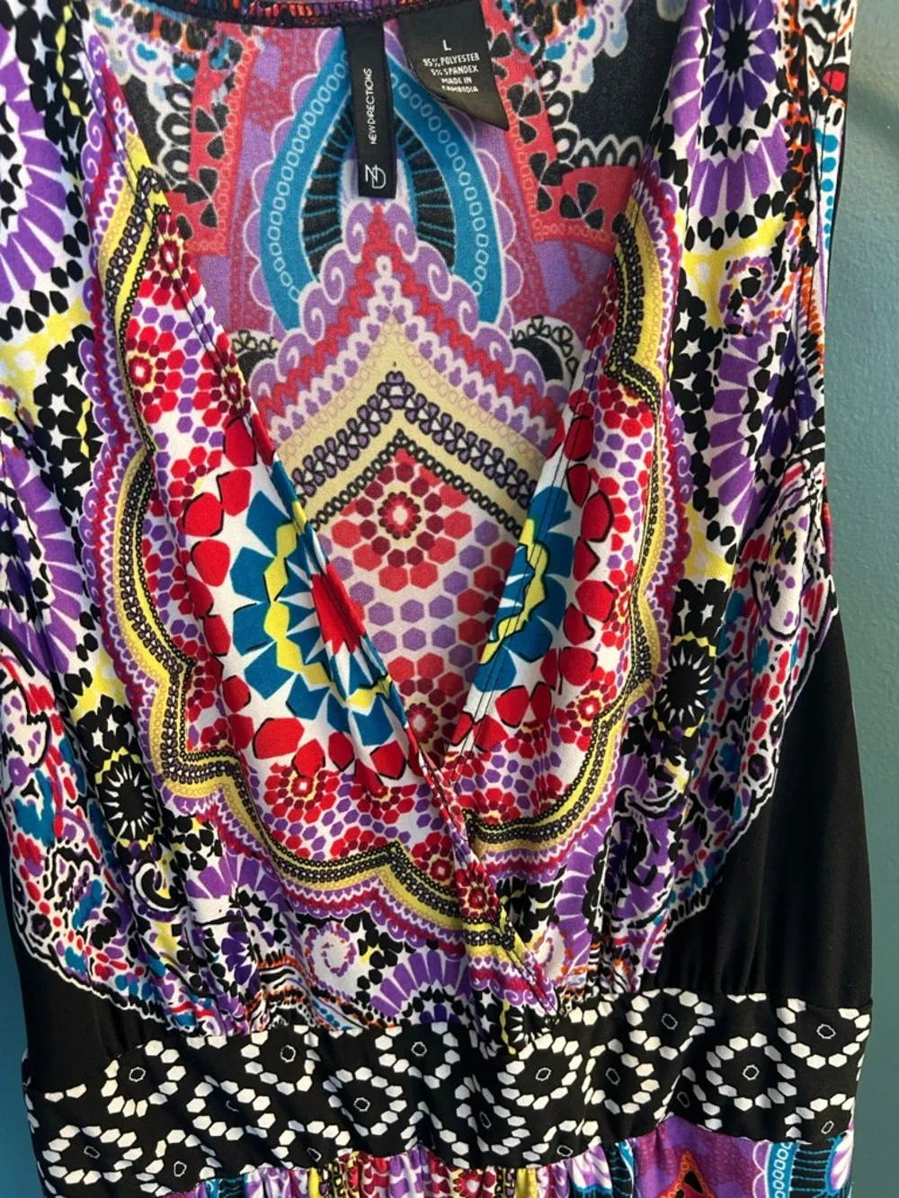new directions Black Maxi Dress with Pink, Purple & Blue Paisley Print - Picture 3 of 4